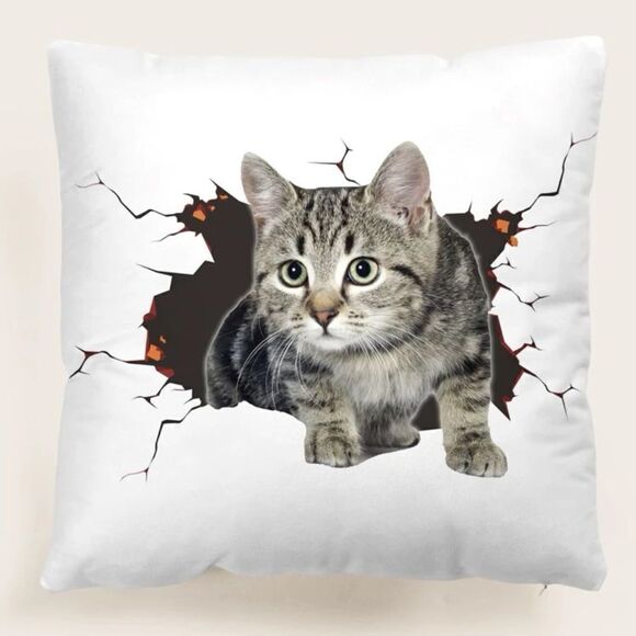 Cat Print Throw Pillow Cover - Picture 1 of 6